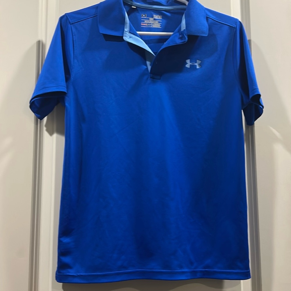 Like New! Under Armour heatgear Polo shirt short sleeves logo size youth large - Picture 8 of 9